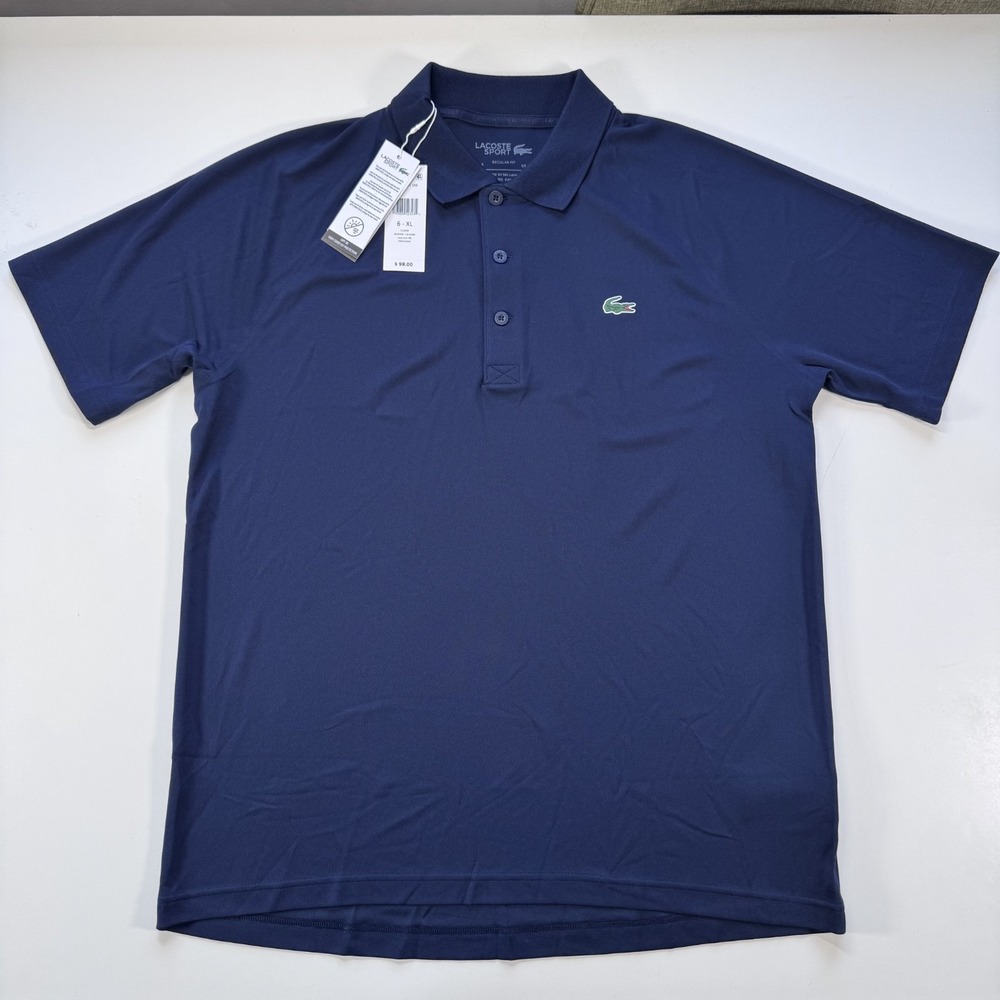 LACOSTE Regular Fit Sport Tech Polo Shirt Mens XLarge Blue UPF 30 Polyester Golf